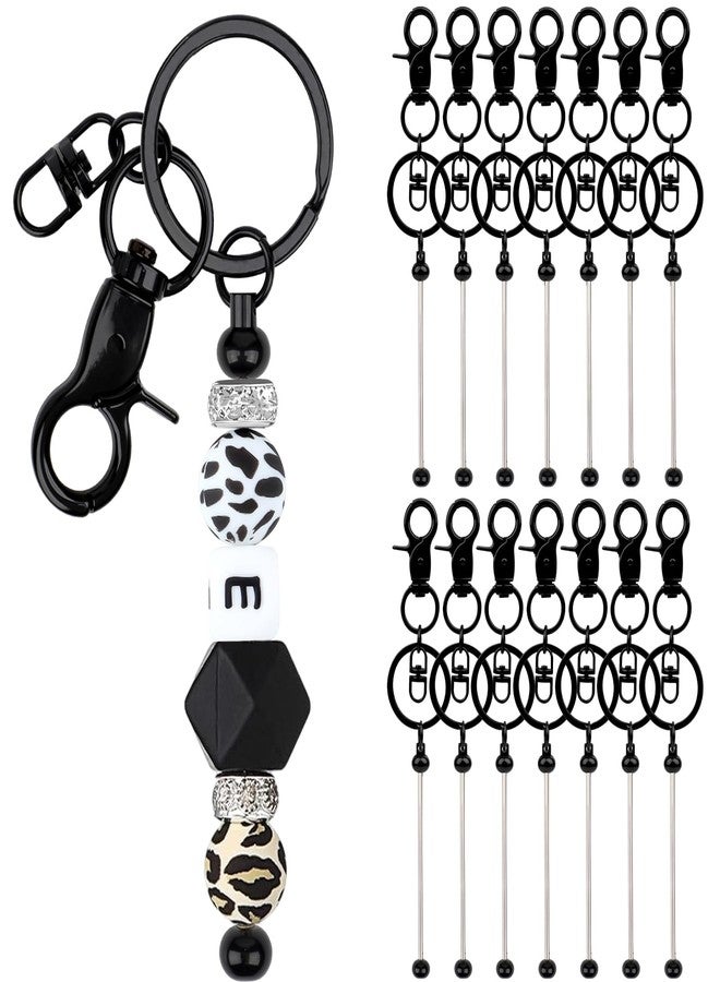 Resflyar 14 PCS Beadable Keychain Bars, Black Blank Keychains for Beads, Metal Keychains Bars Suitable for Bead Keychain, Beaded Key Chain Making Kit for DIY Gift - Image 1